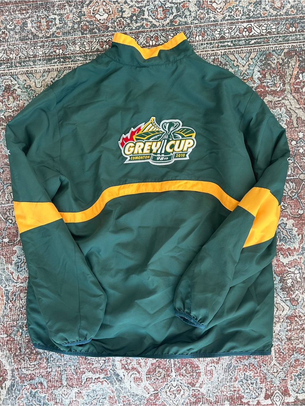 2010 Edmonton Reebok Green and Yellow Grey Cup Windbreaker Jacket